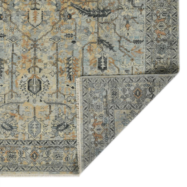 AMER Rugs Craft  CRA-5 Hand-Knotted Handmade Raw Handspun New Zealand Wool Transitional Bordered Rug Blue 10' x 14'