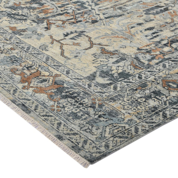 AMER Rugs Craft  CRA-5 Hand-Knotted Handmade Raw Handspun New Zealand Wool Transitional Bordered Rug Blue 10' x 14'