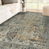 AMER Rugs Craft  CRA-5 Hand-Knotted Handmade Raw Handspun New Zealand Wool Transitional Bordered Rug Blue 10' x 14'