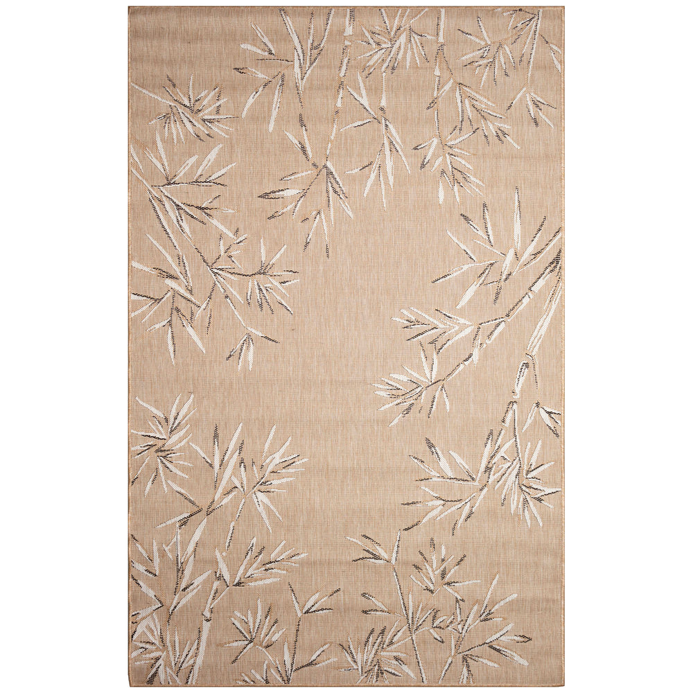 Trans Ocean Liora Manne Carmel Botanical Leaf Indoor/Outdoor Area Rug With Elegant Bamboo Border Design Tan Polypropylene,Polyester Cre69848812
