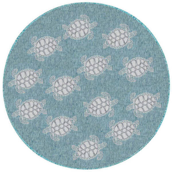 Trans Ocean Liora Manne Carmel Coastal Turtle Indoor/Outdoor Area Rug - Vibrant Beach Style For Any Space Blue Polypropylene,Polyester Cred8841304