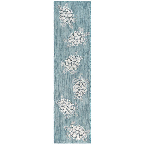 Trans Ocean Liora Manne Carmel Coastal Turtle Indoor/Outdoor Area Rug - Vibrant Beach Style For Any Space Blue Polypropylene,Polyester Crer8841304
