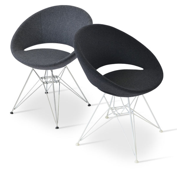 Soho Concept Crescent Tower Chair - Stylish Ankara Wool & Velvet Dining Chair, Chrome Base, Bold Colors Available Chrome,White,Dark Grey  Soho-concept-dining-chair-02158