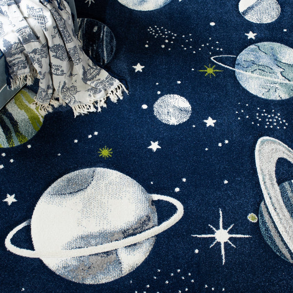 Safavieh Carousel Cosmic Galaxy Kids Rug - Whimsical Space Theme With Durable Comfort For Playful Rooms Navy ,Ivory Polypropylene Crk103n-26