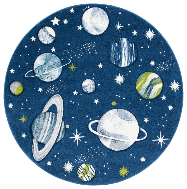 Safavieh Carousel Cosmic Galaxy Kids Rug - Whimsical Space Theme With Durable Comfort For Playful Rooms Navy ,Ivory Polypropylene Crk103n-26