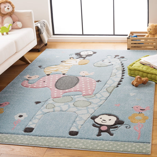 Safavieh Carousel Kids Collection Area Rug - Whimsical Animal Design For Playful Bedrooms And Playrooms Blue Polypropylene Crk120k-9