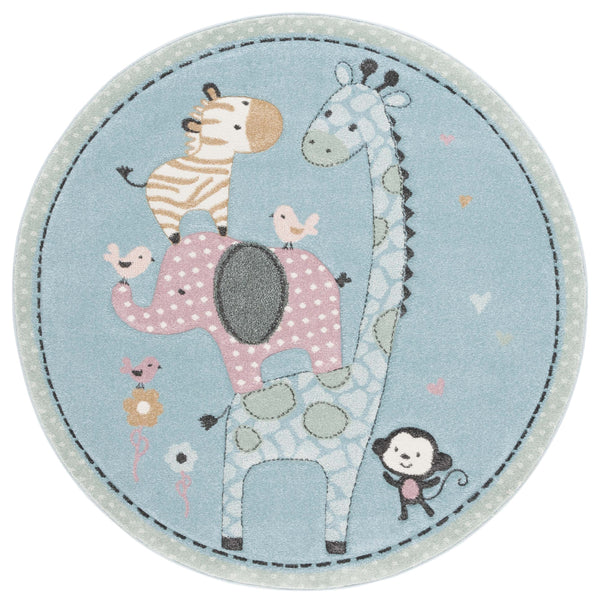 Safavieh Carousel Kids Collection Area Rug - Whimsical Animal Design For Playful Bedrooms And Playrooms Blue Polypropylene Crk120k-9