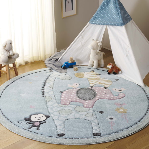Safavieh Carousel Kids Collection Area Rug - Whimsical Animal Design For Playful Bedrooms And Playrooms Blue Polypropylene Crk120k-9