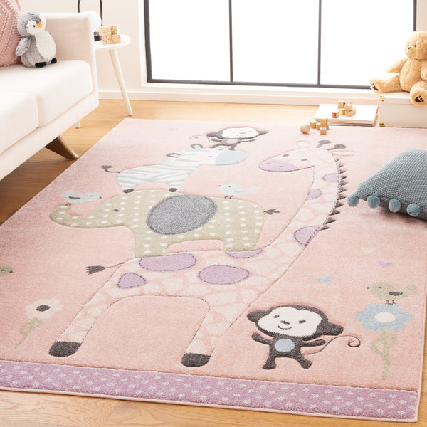 Safavieh Carousel Kids Collection Area Rug - Whimsical Animal Design For Playful Bedrooms And Playrooms Blush Pink Polypropylene Crk120u-8sq