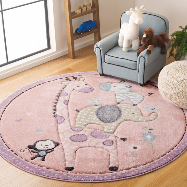 Safavieh Carousel Kids Collection Area Rug - Whimsical Animal Design For Playful Bedrooms And Playrooms Blush Pink Polypropylene Crk120u-8sq