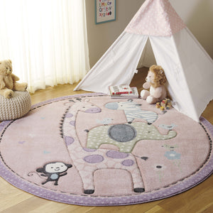 Safavieh Carousel Kids Collection Area Rug - Whimsical Animal Design For Playful Bedrooms And Playrooms Blush Pink Polypropylene Crk120u-8sq