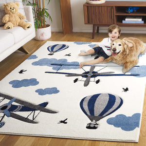 Safavieh Carousel Ivory/Blue Kids Area Rug - Whimsical Airplane & Balloon Design, Soft, Durable 5'3" X 7'6" Ivory ,Blue Polypropylene Crk137a-5