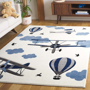 Safavieh Carousel Ivory/Blue Kids Area Rug - Whimsical Airplane & Balloon Design, Soft, Durable 5'3" X 7'6" Ivory ,Blue Polypropylene Crk137a-5
