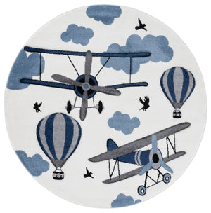 Safavieh Carousel Kids Area Rug - Whimsical Airplane & Balloon Design For Imaginative Play Spaces! Ivory ,Blue Polypropylene Crk137a-2