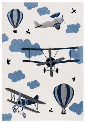 Safavieh Carousel Ivory/Blue Kids Area Rug - Whimsical Airplane & Balloon Design, Soft, Durable 5'3" X 7'6" Ivory ,Blue Polypropylene Crk137a-5