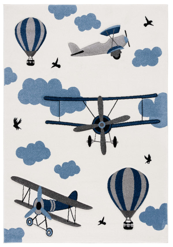 Safavieh Carousel Kids Area Rug - Whimsical Airplane & Balloon Design For Imaginative Play Spaces! Ivory ,Blue Polypropylene Crk137a-2