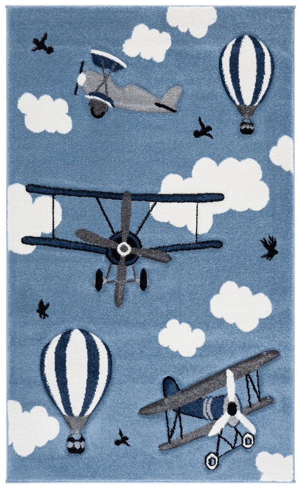Safavieh Carousel Kids Area Rug - Whimsical Airplane & Balloon Design For Imaginative Play Spaces! Blue ,Ivory Polypropylene Crk137m-4