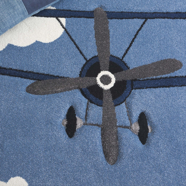 Safavieh Carousel Kids Area Rug - Whimsical Airplane & Balloon Design For Imaginative Play Spaces! Blue ,Ivory Polypropylene Crk137m-4