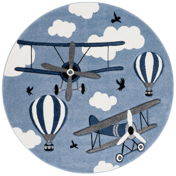 Safavieh Carousel Kids Area Rug - Whimsical Airplane & Balloon Design For Imaginative Play Spaces! Blue ,Ivory Polypropylene Crk137m-4