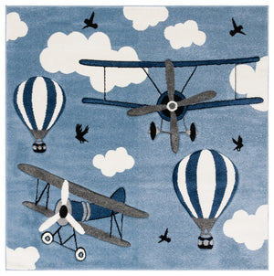 Safavieh Carousel Kids Area Rug - Whimsical Airplane & Balloon Design For Imaginative Play Spaces! Blue ,Ivory Polypropylene Crk137m-4
