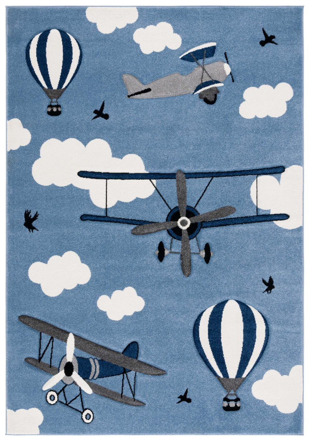 Safavieh Carousel Kids Area Rug - Whimsical Airplane & Balloon Design For Imaginative Play Spaces! Blue ,Ivory Polypropylene Crk137m-4