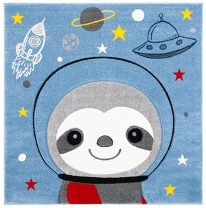 Safavieh Carousel Kids' Cosmic Sloth Area Rug - Whimsical Grey And Ivory Design For Playful Spaces & Comfort Blue ,Grey Polypropylene Crk140m-24