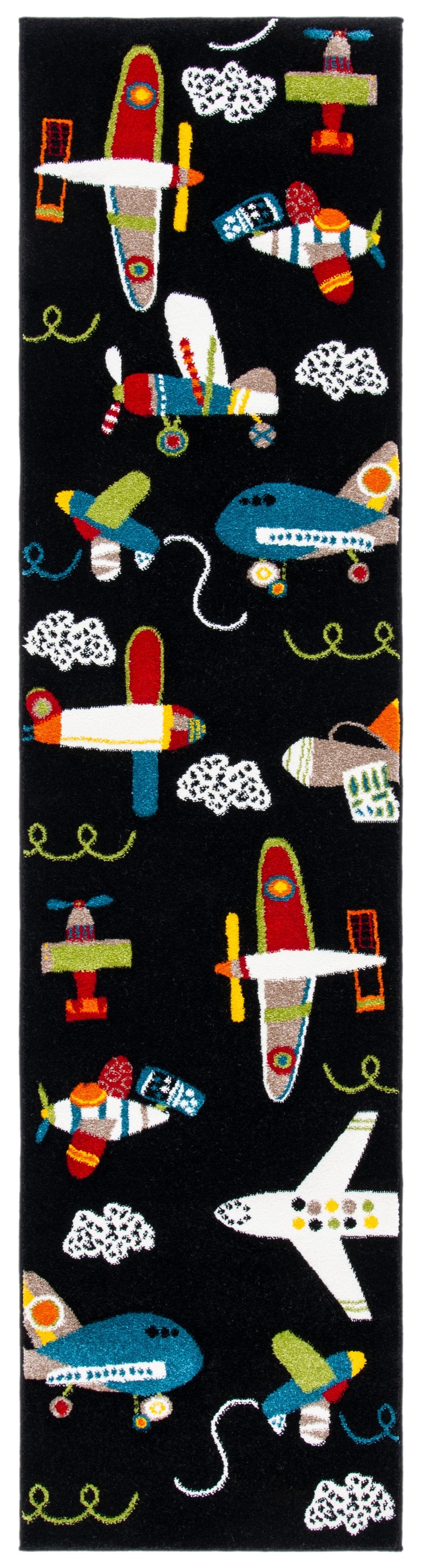 Safavieh Carousel Kids Black/Ivory 9' X 12' Aviation Area Rug – Whimsical Design For Playful Spaces! Black ,Ivory Polypropylene Crk167z-9