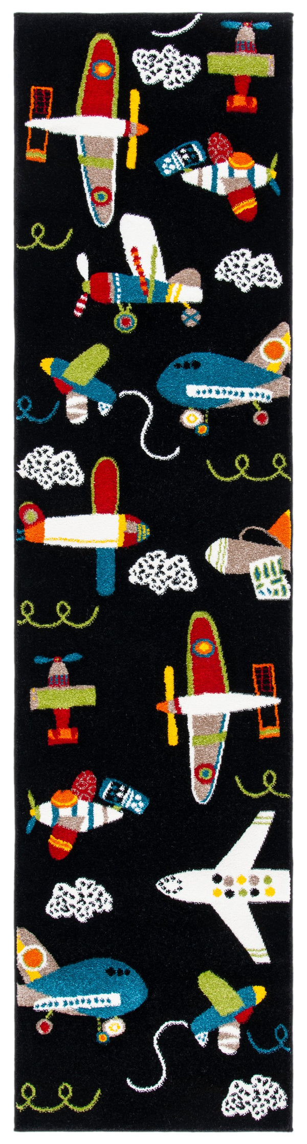 Safavieh Carousel Kids Black/Ivory 9' X 12' Aviation Area Rug – Whimsical Design For Playful Spaces! Black ,Ivory Polypropylene Crk167z-9