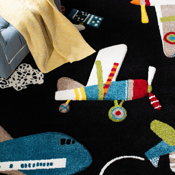 Safavieh Carousel Kids Black/Ivory 9' X 12' Aviation Area Rug – Whimsical Design For Playful Spaces! Black ,Ivory Polypropylene Crk167z-9
