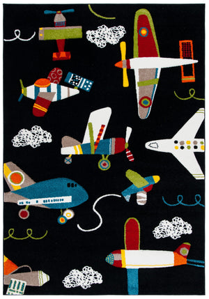 Safavieh Carousel Kids Black/Ivory 9' X 12' Aviation Area Rug – Whimsical Design For Playful Spaces! Black ,Ivory Polypropylene Crk167z-9