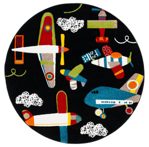 Safavieh Carousel Kids Black/Ivory 9' X 12' Aviation Area Rug – Whimsical Design For Playful Spaces! Black ,Ivory Polypropylene Crk167z-9