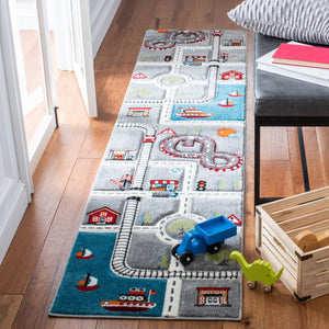 Safavieh Carousel Playful Town-themed Rug For Kids' Rooms - Durable, Soft, And Easy To Clean Design Grey ,Ivory Polypropylene Crk192f-8r