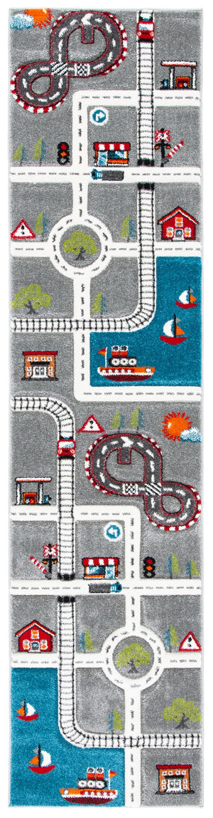 Safavieh Carousel Playful Town-themed Rug For Kids' Rooms - Durable, Soft, And Easy To Clean Design Grey ,Ivory Polypropylene Crk192f-8r