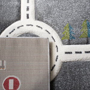 Safavieh Carousel Playful Town-themed Rug For Kids' Rooms - Durable, Soft, And Easy To Clean Design Grey ,Ivory Polypropylene Crk192f-8r