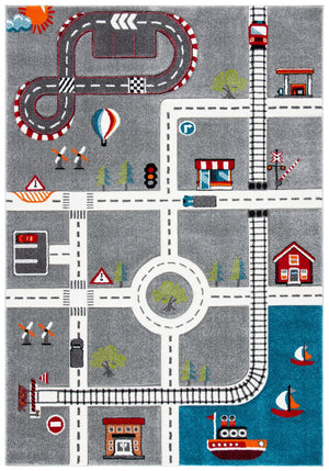 Safavieh Carousel Playful Town-themed Rug For Kids' Rooms - Durable, Soft, And Easy To Clean Design Grey ,Ivory Polypropylene Crk192f-8r