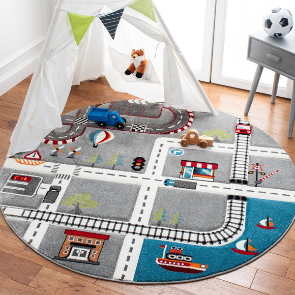 Safavieh Carousel Playful Town-themed Rug For Kids' Rooms - Durable, Soft, And Easy To Clean Design Grey ,Ivory Polypropylene Crk192f-8r