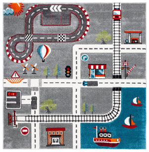 Safavieh Carousel Playful Town-themed Rug For Kids' Rooms - Durable, Soft, And Easy To Clean Design Grey ,Ivory Polypropylene Crk192f-8r