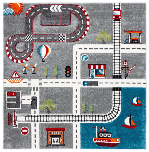 Safavieh Carousel Playful Town-themed Rug For Kids' Rooms - Durable, Soft, And Easy To Clean Design Grey ,Ivory Polypropylene Crk192f-8r