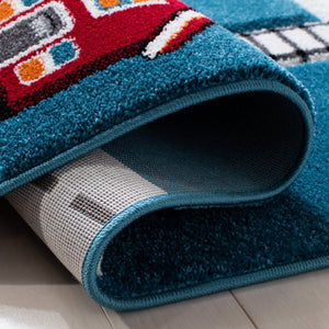 Safavieh Carousel Playful Town-themed Rug For Kids' Rooms - Durable, Soft, And Easy To Clean Design Turquoise ,Ivory Polypropylene Crk192k-4