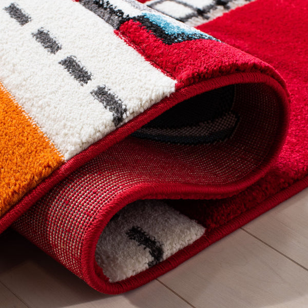 Safavieh Carousel Playful Town-themed Rug For Kids' Rooms - Durable, Soft, And Easy To Clean Design Red ,Ivory Polypropylene Crk192q-9