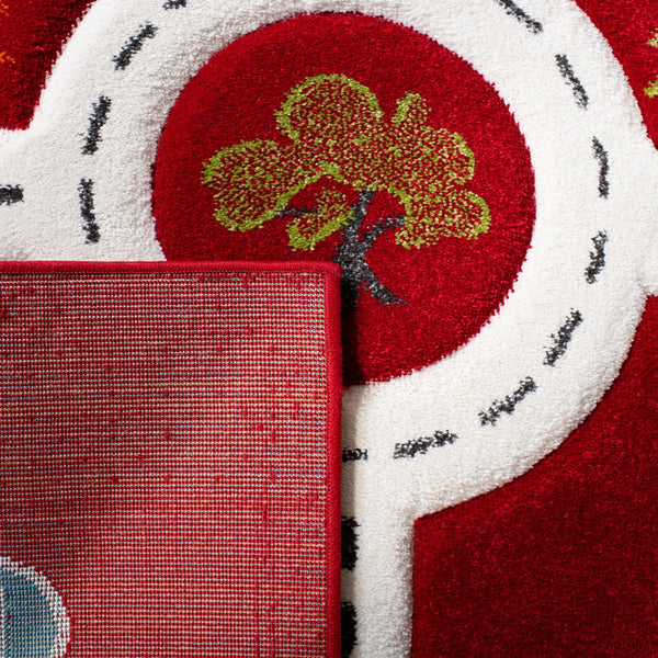 Safavieh Carousel Playful Town-themed Rug For Kids' Rooms - Durable, Soft, And Easy To Clean Design Red ,Ivory Polypropylene Crk192q-9