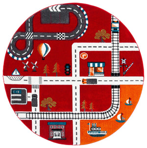 Safavieh Carousel Playful Town-themed Rug For Kids' Rooms - Durable, Soft, And Easy To Clean Design Red ,Ivory Polypropylene Crk192q-9