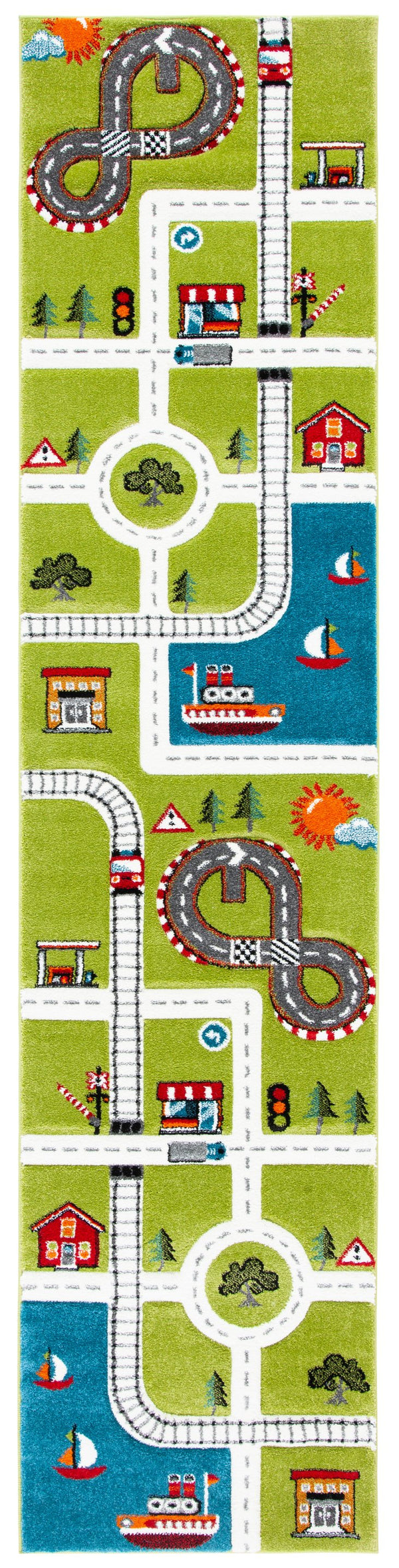 Safavieh Carousel Playful Town-themed Rug For Kids' Rooms - Durable, Soft, And Easy To Clean Design Green ,Ivory Polypropylene Crk192y-5
