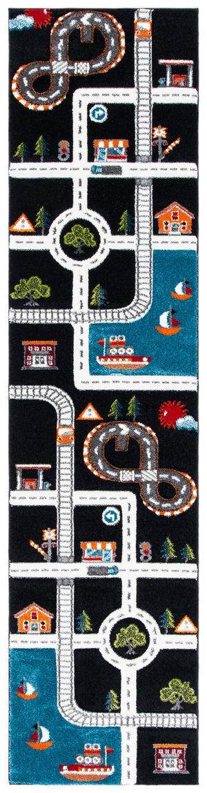 Safavieh Carousel Playful Town-themed Rug For Kids' Rooms - Durable, Soft, And Easy To Clean Design Black ,Ivory Polypropylene Crk192z-8sq