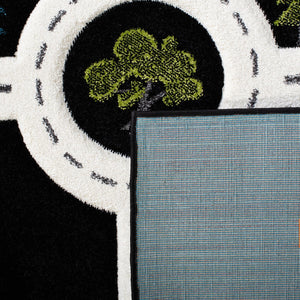 Safavieh Carousel Playful Town-themed Rug For Kids' Rooms - Durable, Soft, And Easy To Clean Design Black ,Ivory Polypropylene Crk192z-8sq