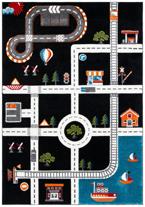 Safavieh Carousel Playful Town-themed Rug For Kids' Rooms - Durable, Soft, And Easy To Clean Design Black ,Ivory Polypropylene Crk192z-8sq