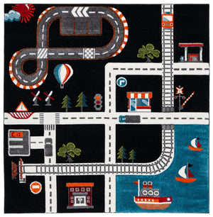 Safavieh Carousel Playful Town-themed Rug For Kids' Rooms - Durable, Soft, And Easy To Clean Design Black ,Ivory Polypropylene Crk192z-8sq