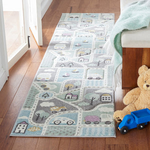 Safavieh Carousel Kids Collection Area Rug - Whimsical Cityscape Design For Playful Elegance And Comfort Grey ,Light Blue Polypropylene Crk193f-210
