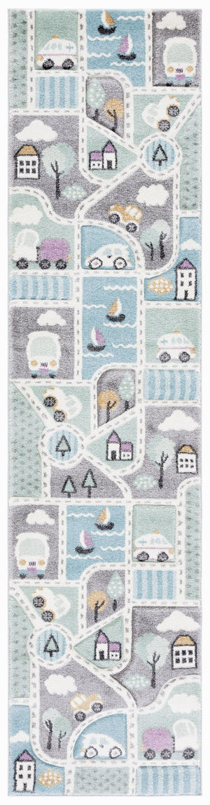 Safavieh Carousel Kids Collection Area Rug - Whimsical Cityscape Design For Playful Elegance And Comfort Grey ,Light Blue Polypropylene Crk193f-210