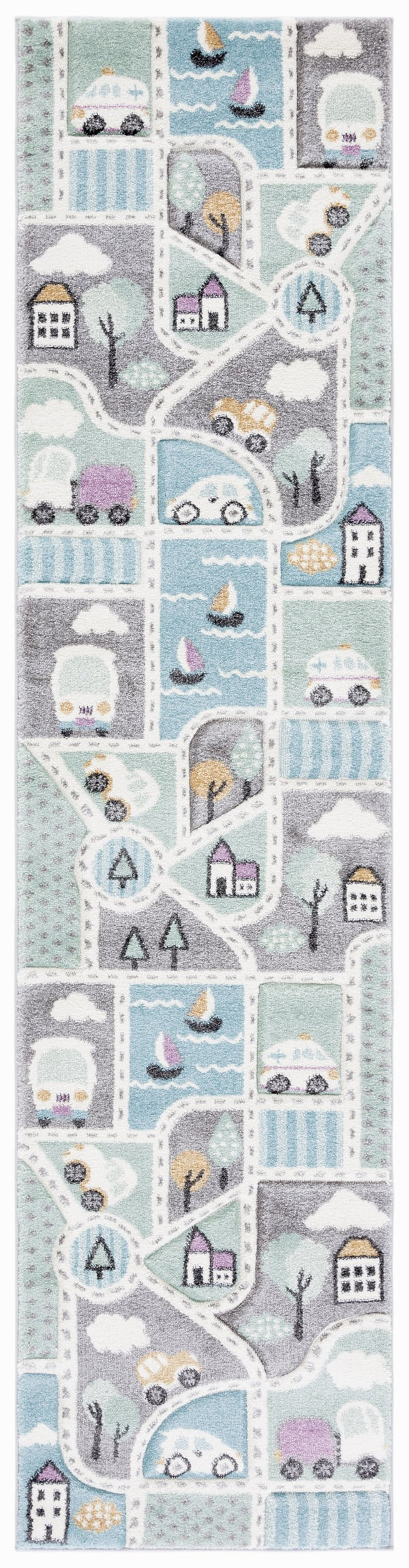Safavieh Carousel Kids Collection Area Rug - Whimsical Cityscape Design For Playful Elegance And Comfort Grey ,Light Blue Polypropylene Crk193f-210